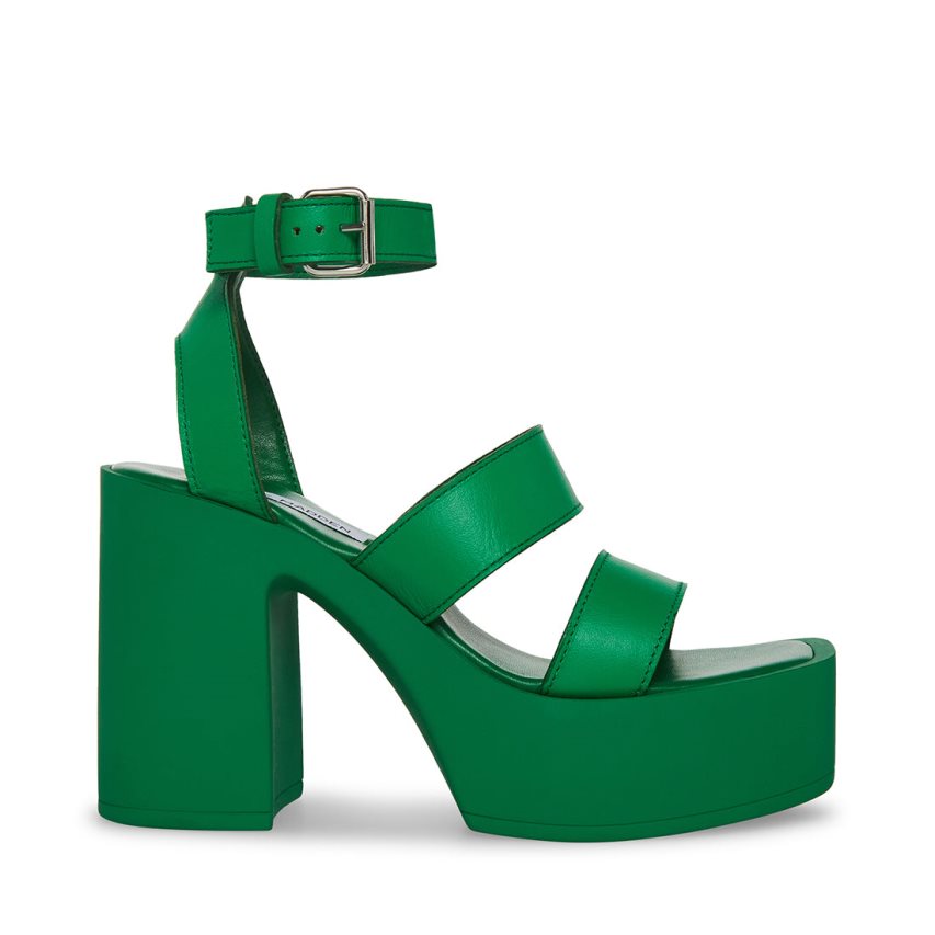 Green Steve Madden Dora Leather Women\'s Heels Sandals | PH 8173T16E